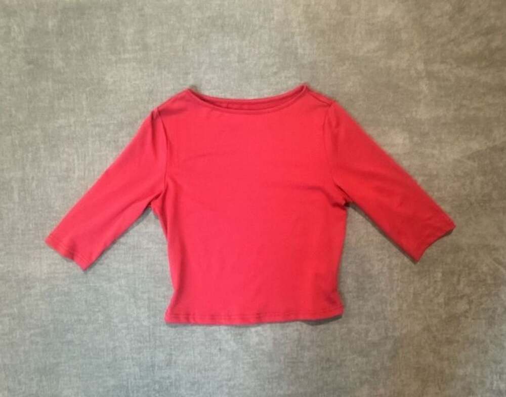 Red Boatneck 3/4 Sleeve Crop Top Size S Polyester